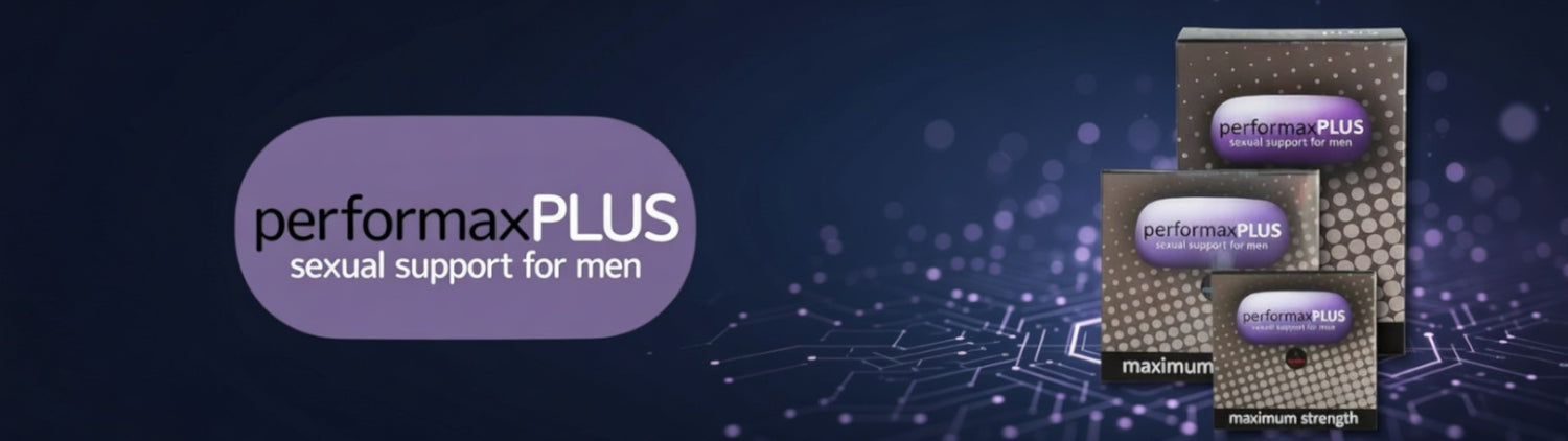 performax plus male sex supplements on a dark blue and purple tech background