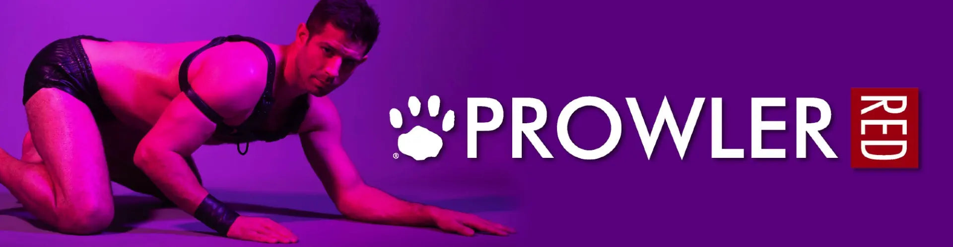 Person in black harness on a purple background with 'Prowler Red' logo.