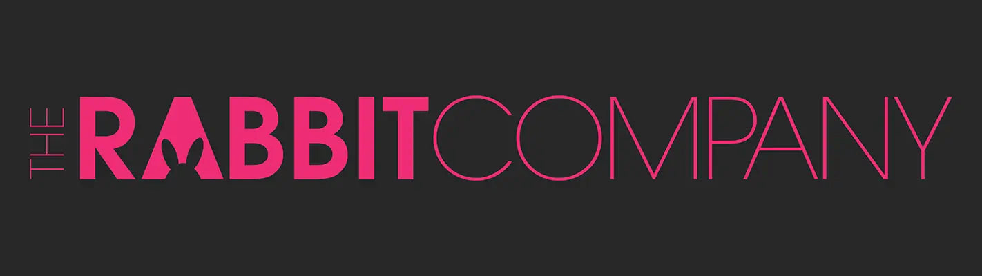 Logo of The Rabbit Company in pink on a black background