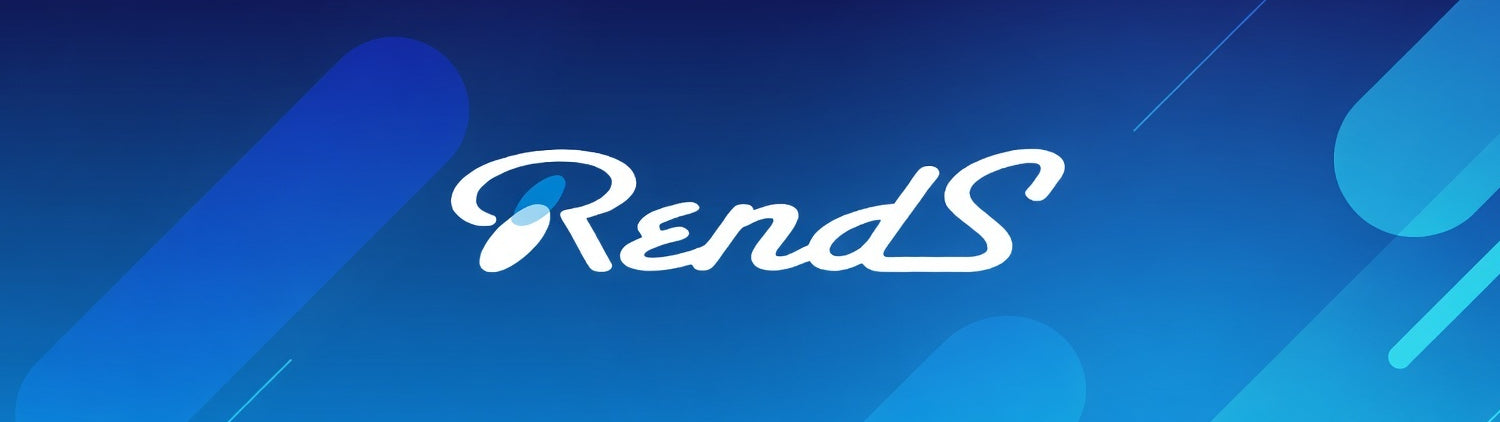 Rends logo on a blue geometric background