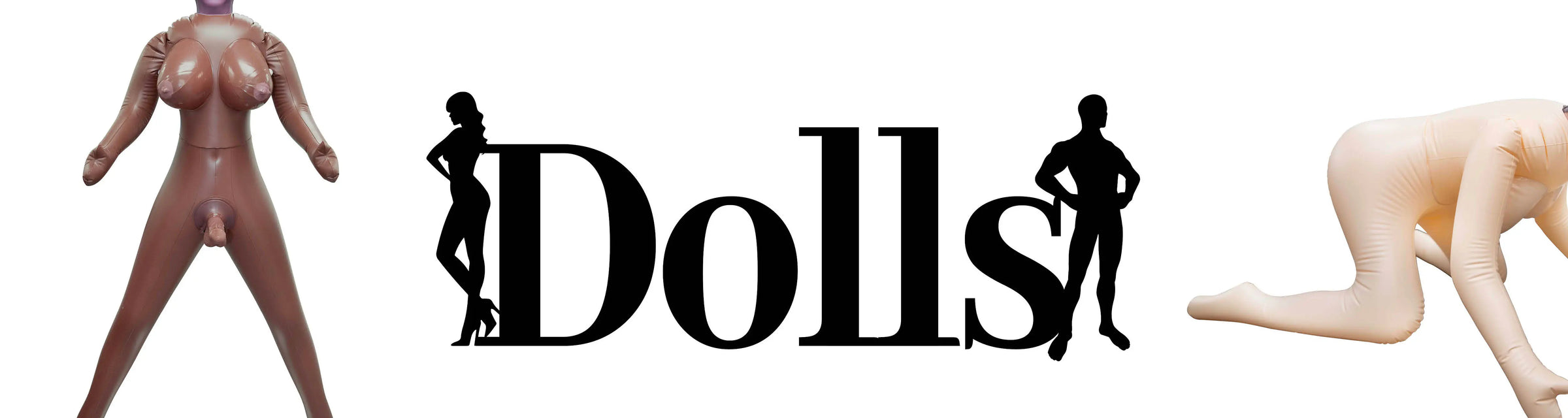 Text 'Dolls' with black silhouettes of dolls on a white background