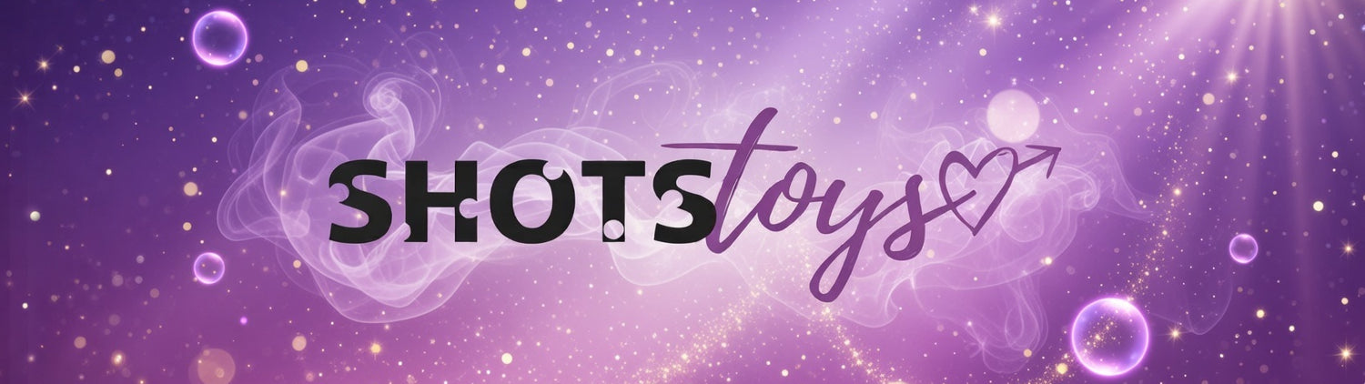 Shots Toys logo on a purple background with sparkles