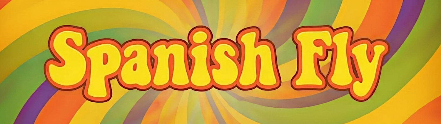 Colorful logo with 'Spanish Fly' text on a swirling background