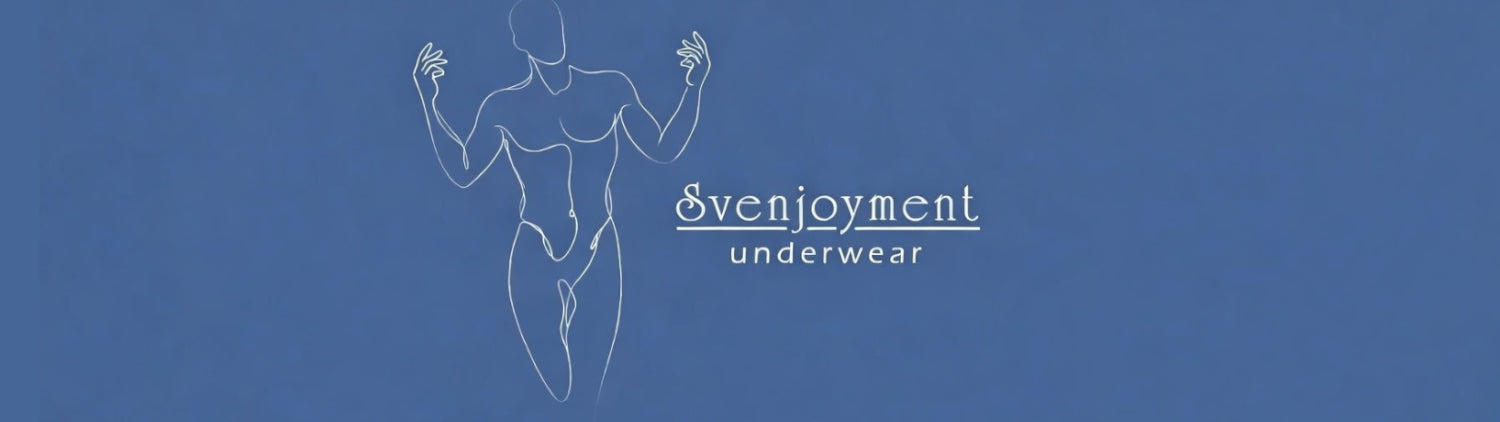 Outline of a person with 'Svenjoyment underwear' logo on a blue background